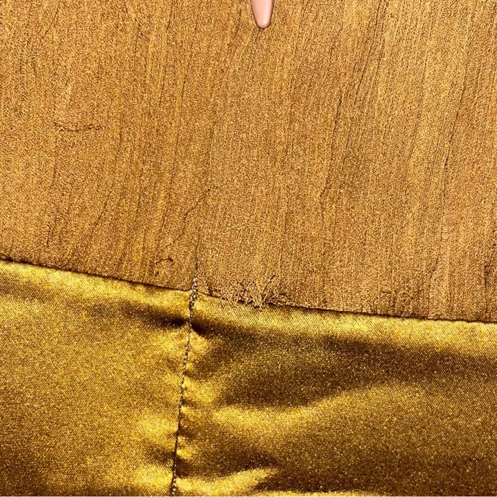 BCBG Paris Strapless Silk Mustard Semi Formal Bohemian Crepe Jeweled Mini Dress - Picture 4 of 4